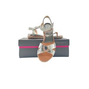 Vince Camuto SIlver Gray Women's Sandals Ankle Strap‎ Wedge Buckle Leather - 8M